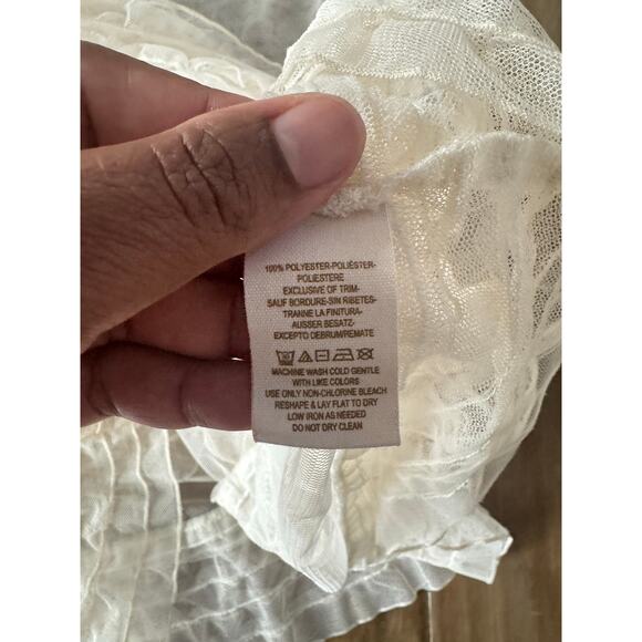 Free People Ivory Sheer Mesh Ruffle Tunic Mini Dress XS Romantic Boho Festival - Picture 6 of 7
